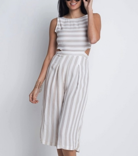Women's Stripe Cut-Out Sleeveless Jumpsuit